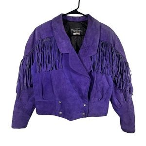 Vintage 80s Outerwear by Phoenix Purple Fringe Suede Leather Western Jacket